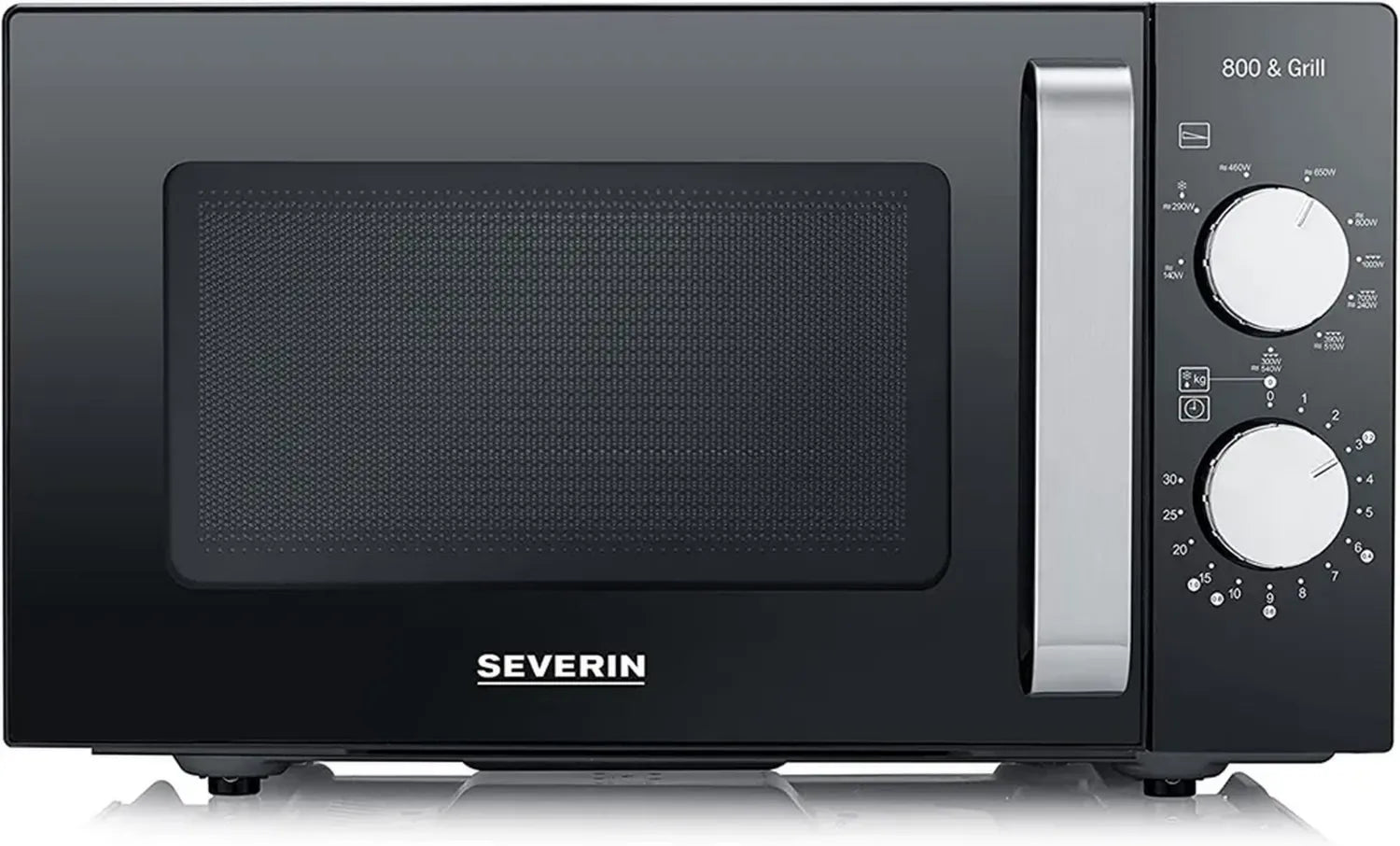 Four à micro-ondes gril 20L SEVERIN, fond plat céramique, 9 niveaux, 1000W, cuisson double, Noir/Inox