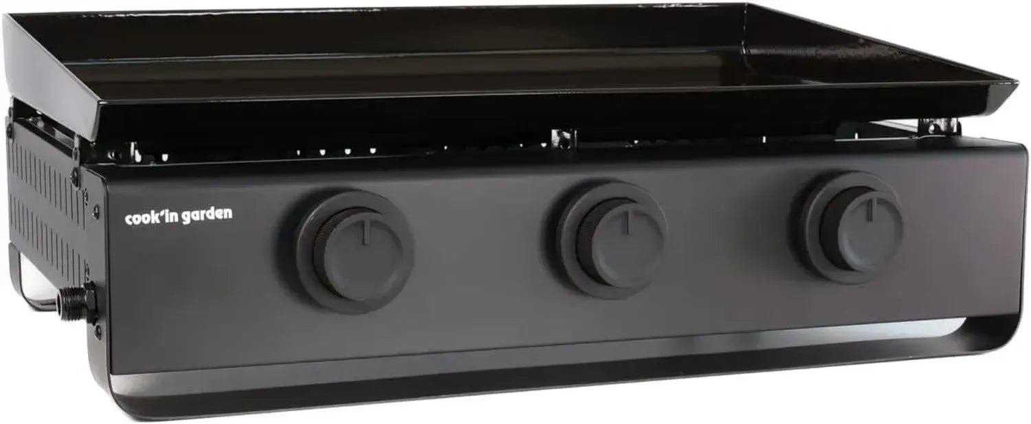 Plancha Gaz 3 Brûleurs Cook'in Garden - 6 kW, Acier Émaillé, Bac à Graisse Amovible, Pour 10 Convives, Parfait pour Terrasse et Jardin